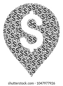 Banking Map Marker mosaic of american dollars. Vector dollar pictograms are grouped into banking map marker mosaic.