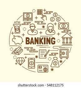 banking minimal thin line icons set, vector illustration design elements