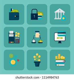 Banking money financial services set credit sign development online accumulation bank investment management finance vector illustration.