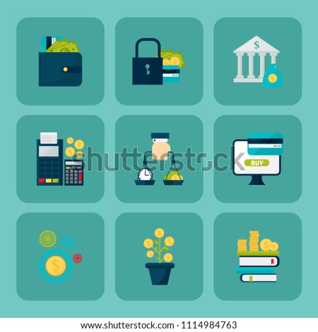 Banking money financial services set credit sign development online accumulation bank investment management finance vector illustration.