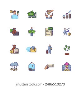 Banking and money icons. Set of line icons on white background. Money, banknotes, purse. Vector illustration can be used for topics like economy, banking