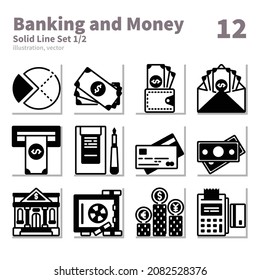 Banking and Money icons set, Solid Line, vector and illustration set
