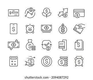 Banking and Money Icons - Vector Line. Editable Stroke. Vector Graphic