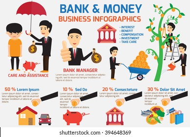 banking and money infographics element. abstract bank take care and assistance your business. vector illustration. 