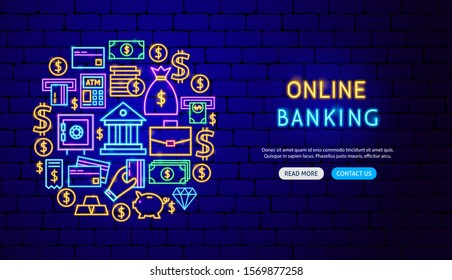 Banking Neon Banner Design. Vector Illustration of Business Promotion.