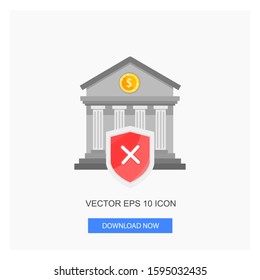 Banking Not Protected Red Shield Flat Icon Vector Illustration  White Background