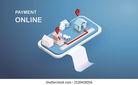 banking on phone with pin map to shopping isometric payment online money financial 