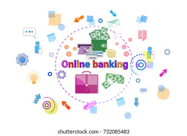Banca Online Concepto Internet Mobile Payment Banner Vector Ilustración