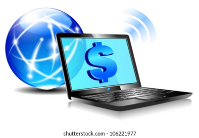 Banking Online, Pay internet, payment concept with money symbols for the Dollar