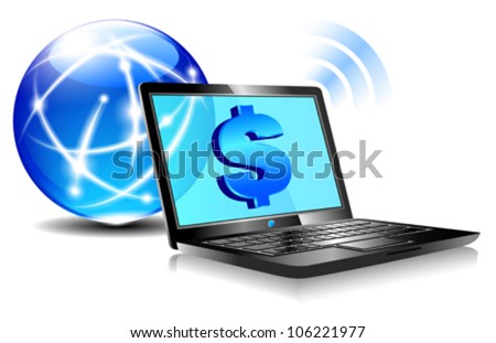 Banking Online, Pay internet, payment concept with money symbols for the Dollar