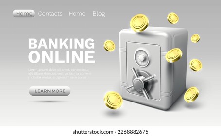 Banking online safe, finance user access, web site landing page. Vector illustration