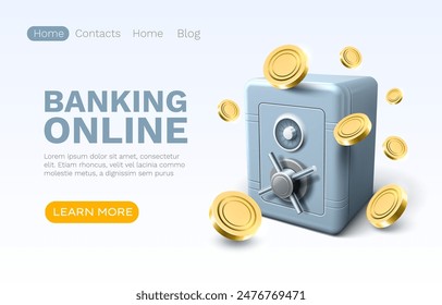 Banking online safe, finance user access, web site landing page. Vector illustration