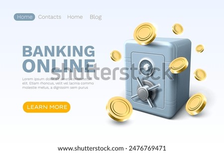 Banking online safe, finance user access, web site landing page. Vector illustration