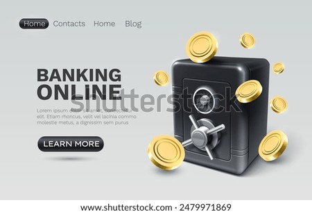 Banking online safe, finance user access, web site landing page. Vector illustration