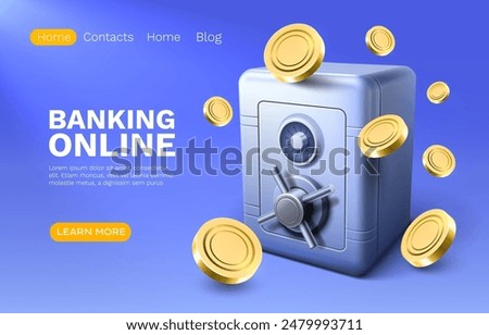 Banking online safe, finance user access, web site landing page. Vector illustration