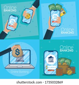 tecnología bancaria en línea con dispositivos electrónicos diseño de ilustración vectorial