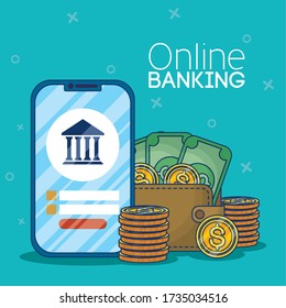 banking online technology with smartphone vector illustration design