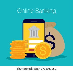 banking online technology with smartphone vector illustration design