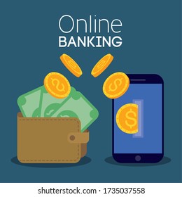 tecnología bancaria en línea con diseño de ilustración de vector de smartphone