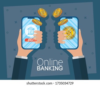 banking online technology with smartphones vector illustration design