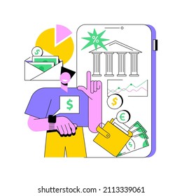 Banking operations abstract concept vector illustration. Main banking processing, easy financial services, legal transactions, purchase stock shares, check account, manage deposit abstract metaphor.