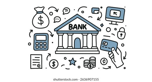 banking operations in icons, visual set about banking system