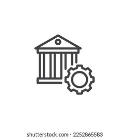 Banking operations line icon. linear style sign for mobile concept and web design. Bank and gear outline vector icon. Symbol, logo illustration. Vector graphics