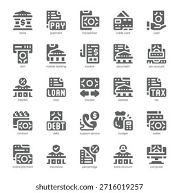 Banking and Payment Icon pack for your website, mobile, presentation, and logo design. Banking and Payment Icon solid design. Vector graphics illustration and editable stroke.