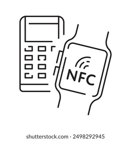 Banking, Payment Methods and Finance Related line icon with Pos Terminal, ATM Machine, Credit Card, Receipt