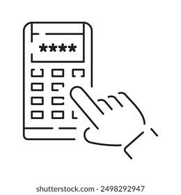 Bankwesen, Zahlungsmethoden und Finanzen Verwandte Zeile Symbol mit Pos Terminal, Geldautomat, Kreditkarte, Quittung