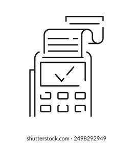 Bankwesen, Zahlungsmethoden und Finanzen Verwandte Zeile Symbol mit Pos Terminal, Geldautomat, Kreditkarte, Quittung