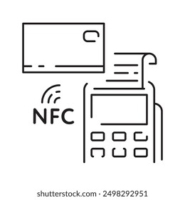 Banking, Payment Methods and Finance Related line icon with Pos Terminal, ATM Machine, Credit Card, Receipt