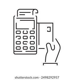 Bankwesen, Zahlungsmethoden und Finanzen Verwandte Zeile Symbol mit Pos Terminal, Geldautomat, Kreditkarte, Quittung