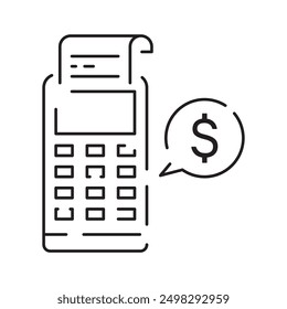 Bankwesen, Zahlungsmethoden und Finanzen Verwandte Zeile Symbol mit Pos Terminal, Geldautomat, Kreditkarte, Quittung