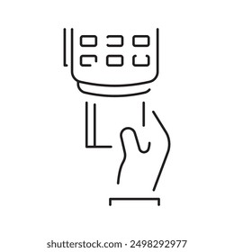 Banking, Payment Methods and Finance Related line icon with Pos Terminal, ATM Machine, Credit Card, Receipt