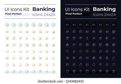 Banking pixel perfect gradient linear ui icons set for dark, light mode. Money transactions. Line contour user interface symbols. Modern style pictograms. Vector isolated outline illustrations
