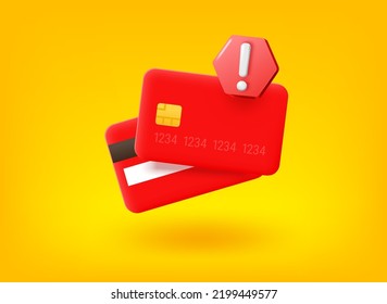 Tarjeta de plástico con signo de exclamación. Ilustración del vector 3d