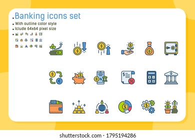 Banking premium icons set with line style isolated on white background. Vector icon design template for graphic, web design, apps, logo, finance and all project. Include 64x64 pixel perfect. EPS file