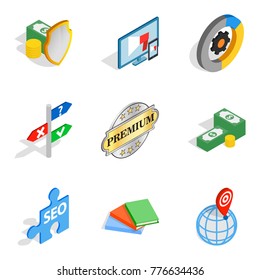 Banking protection icons set. Isometric set of 9 banking protection vector icons for web isolated on white background