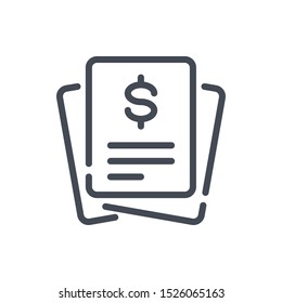 Banking receipt line icon. Tax payment invoice vector outline sign.