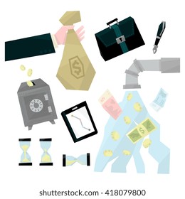 Banking Related Flat Primitive Geometric Style Vector Illustrations Set On White Background