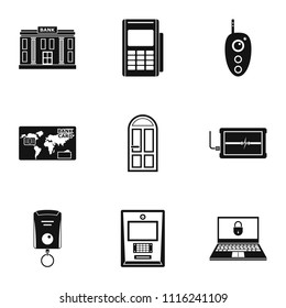Banking room icons set. Simple set of 9 banking room vector icons for web isolated on white background