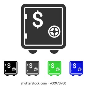 Banking Safe flat vector illustration. Colored banking safe, gray, black, blue, green pictogram versions. Flat icon style for web design.