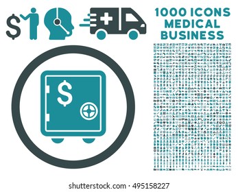 Banking Safe icon with 1000 medical business soft blue vector pictographs. Design style is flat bicolor symbols, white background.