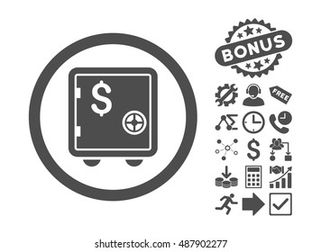 Banking Safe icon with bonus pictogram. Vector illustration style is flat iconic symbols, gray color, white background.