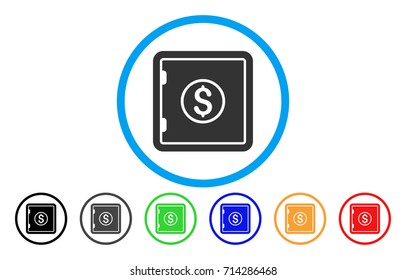Banking Safe icon. Vector illustration style is a flat iconic banking safe grey rounded symbol inside light blue circle with black, gray, green, blue, red, orange color variants.