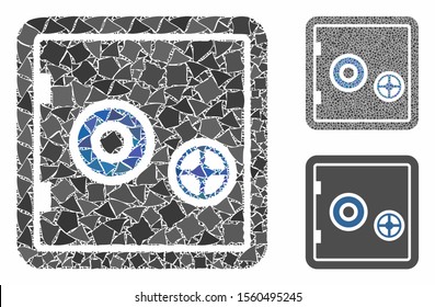 Banking safe mosaic of bumpy items in various sizes and shades, based on banking safe icon. Vector bumpy items are grouped into illustration. Banking safe icons collage with dotted pattern.