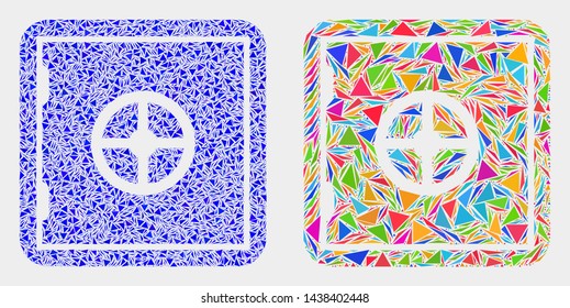 Banking safe mosaic icon of triangle elements which have various sizes and shapes and colors. Geometric abstract vector illustration of banking safe.