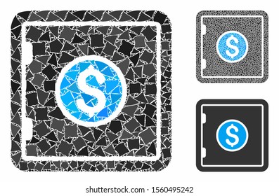 Banking safe mosaic of rugged items in various sizes and color tints, based on banking safe icon. Vector rough items are composed into collage. Banking safe icons collage with dotted pattern.