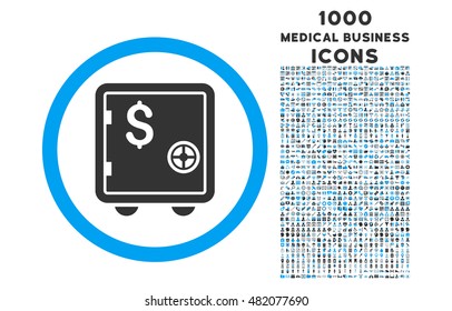 Banking Safe rounded vector bicolor icon with 1000 medical business icons. Set style is flat pictograms, blue and gray colors, white background.